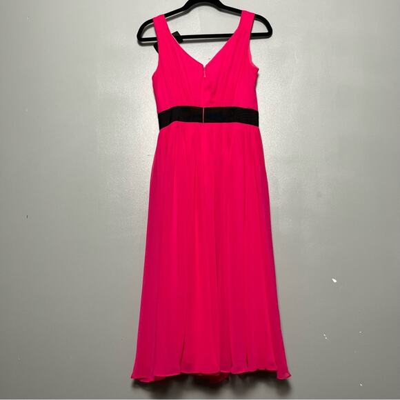 Kate Spade Chiffon Embellished Bow Midi Dress V Neck Hot Pink Women’s Size 2 - Picture 2 of 12